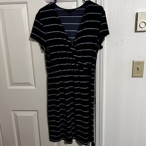 womens banana republic dress size Large Blue striped elastic waist short sleeve